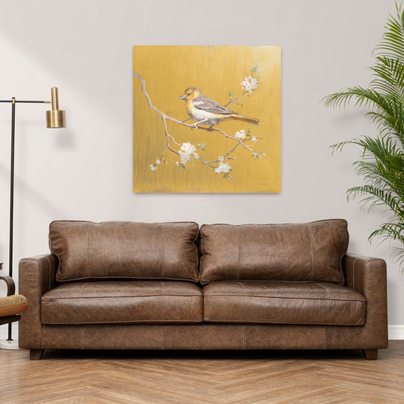 Oriole du Nord contemporain sur fond doré avec art animalier, H 36 po x l 36 po