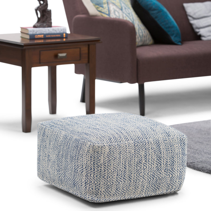 Pouf carré en coton 20 po Nate, Mélange de coton denim melange