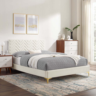 Modway Leah Chevron Tufted Performance Velvet Platform Bed
