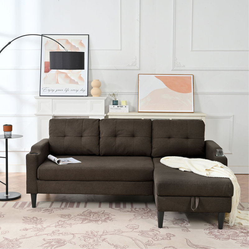 Canapé-lit escamotable, canapé-lit modulaire convertible en L avec méridienne de rangement, Brun