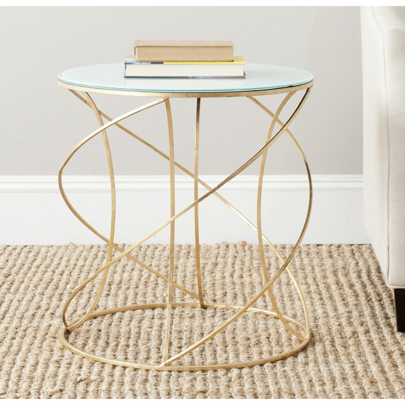 Jeffrey Glass Top Pedestal End Table, Gold/Black Glass