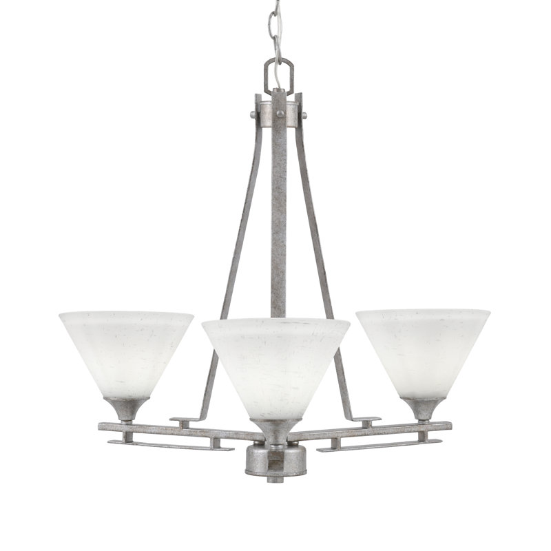 Uptowne 3 Light Uplight Chandelier Shown In Aged Silver Finish With 7" White Muslin Glass