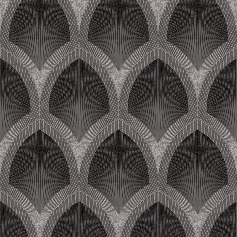 Special FX 2 Collection Nouveau Scallop Metallic Wallpaper Roll, Black/Silver