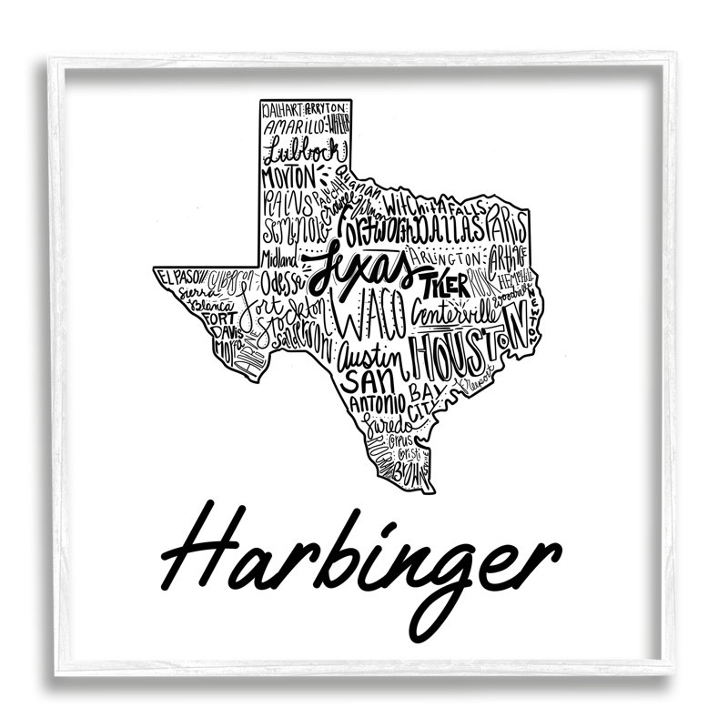 Texas State Typography cmw-069 Personalized Wall Art, Yes, Coastal White Framed Giclee, 12'' H x 12'' W