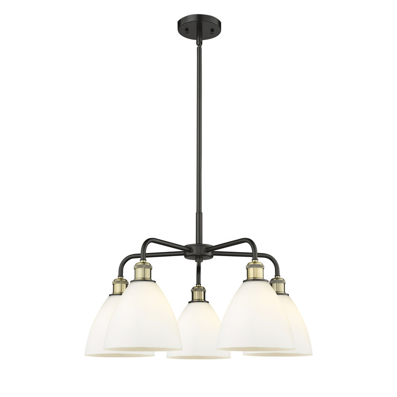 Lustre en forme de dôme à 5 lumières Amenda, Blanc mat, Noir / laiton antique