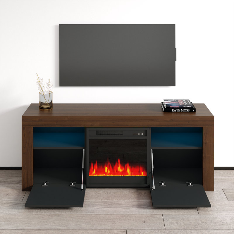 Howser 17.5" Modern TV Stand with LED Lighting, Electric Fireplace, Remote Control, Walnut/Black