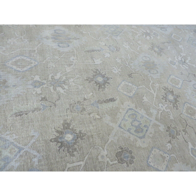Tapis oriental brun Oushak noué à la main brun / beige / bleu ciel, Rectangle 10 pi 1 po x 14 pi 3 po