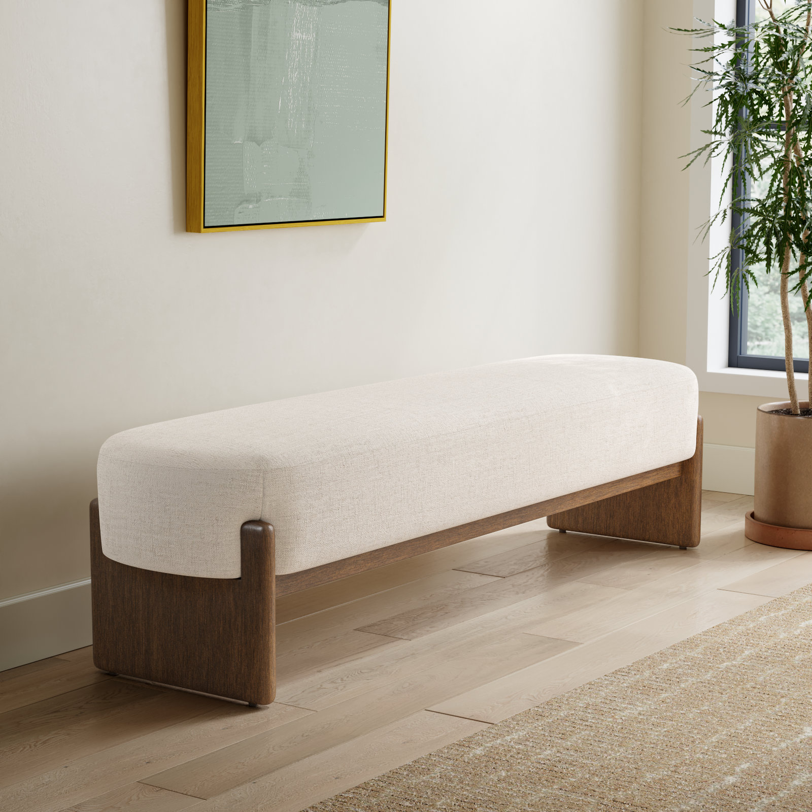 Gusman 76" Bedroom Bench, Alcala Cream Polyester Blend, null