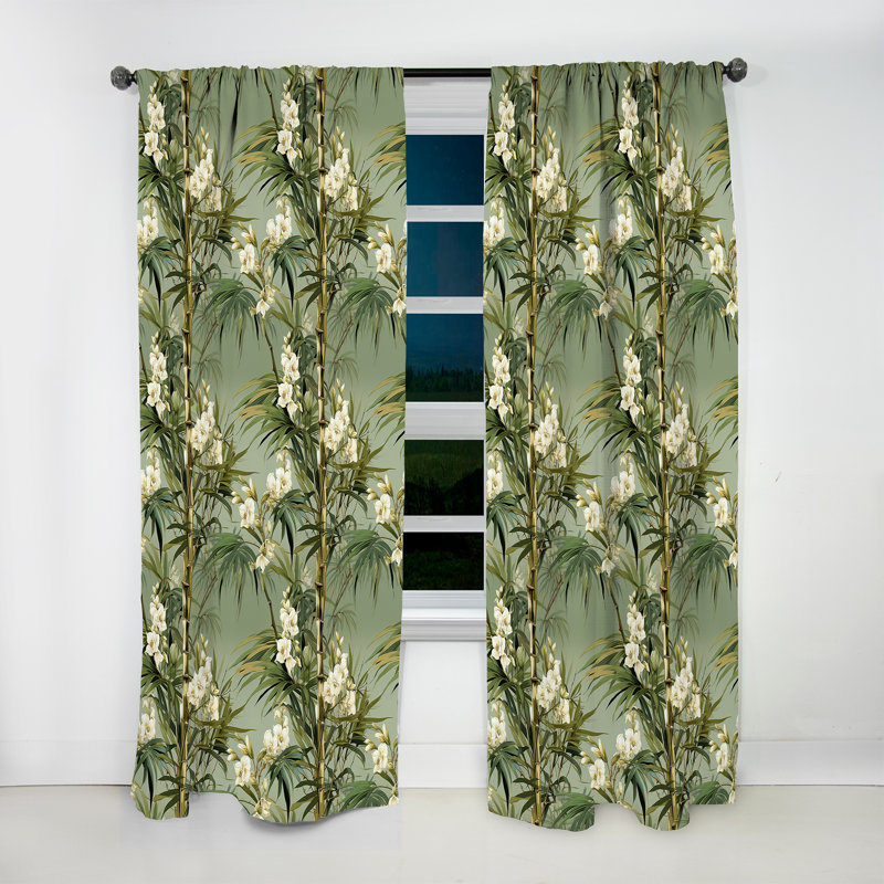 Bamboo Elegance Tropical Motif VI - Rideau floral - Rideau floral obscurcissant - 1 panneau, L 52 po x L 108 po