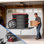 Support de rangement pour le dessus du garage, support de plafond robuste en acier au carbone 4 x 4 pi, système d'organisation réglable, charge sécuritaire de 350 lb (testée à 600 lb), conception à manivelle manuelle