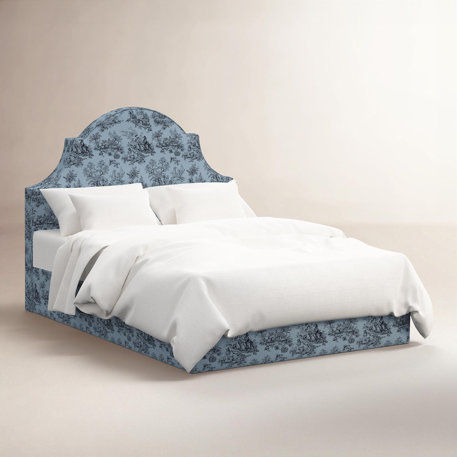 Hadley Upholstered Bed, King, Heritage Toile Tonal Navy