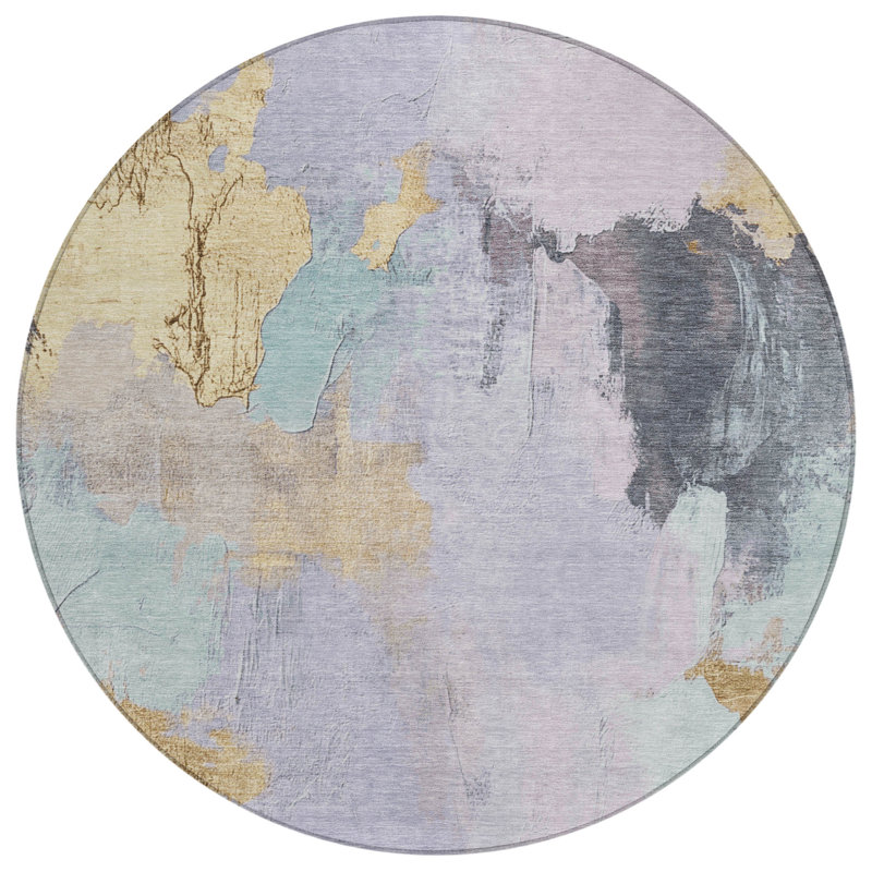 Machine Washable Indoor/Outdoor Xhevrie Lavender Rug, Round 8'