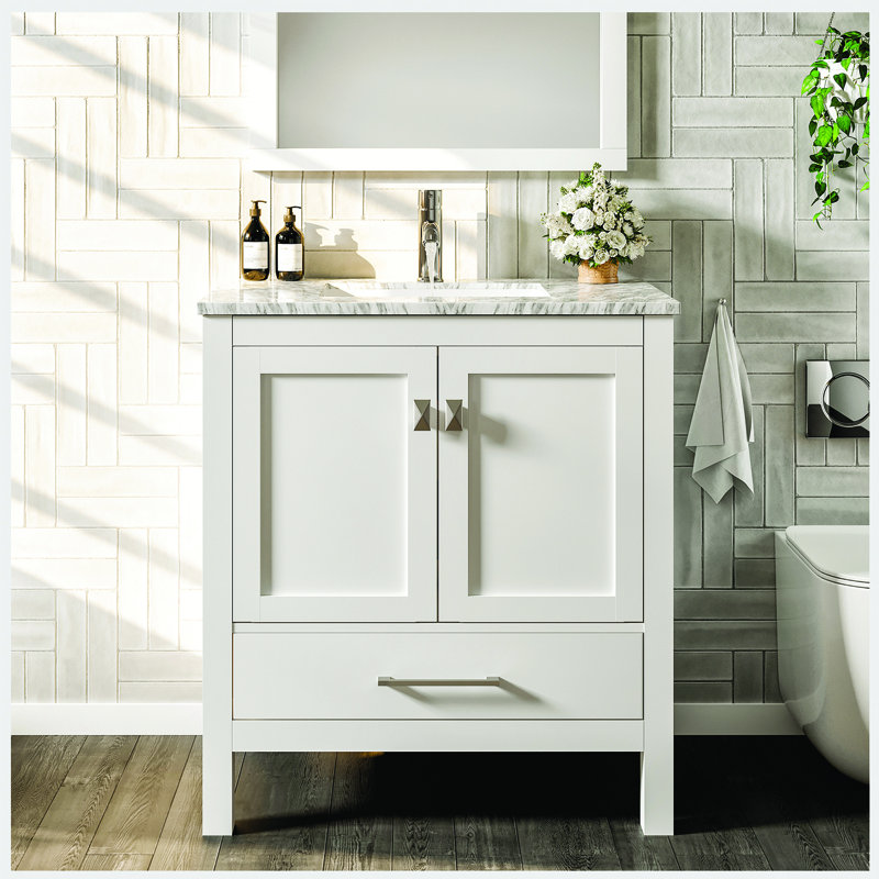 Meuble-lavabo en porcelaine encastrable l 30 po x P 18 po Eviva London, Blanc, Trou simple