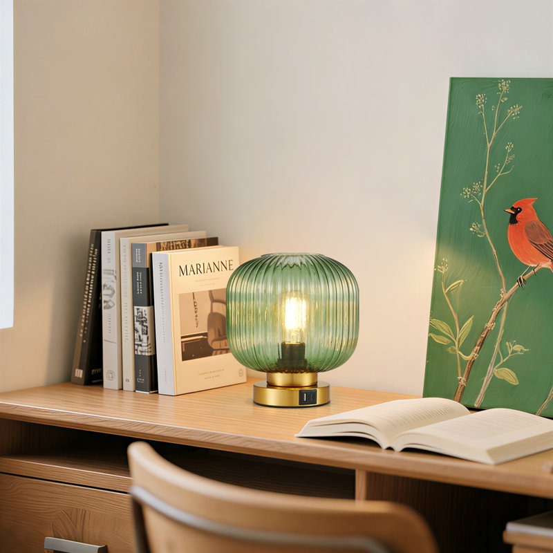 Metal Table Lamp, Green, Brass