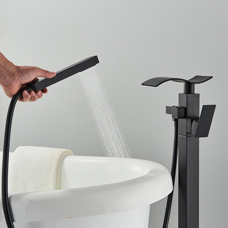Floor Waterfall Faucet with Diverter, Matte Black
