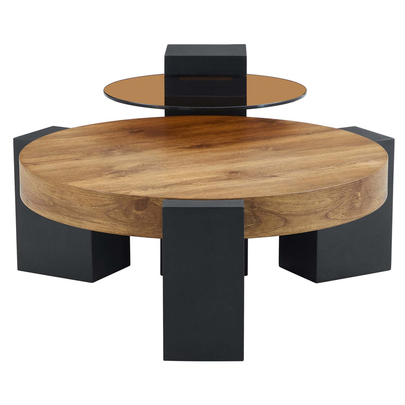 Modern Detachable Double-Layer Round Coffee Table with L-Shaped Legs