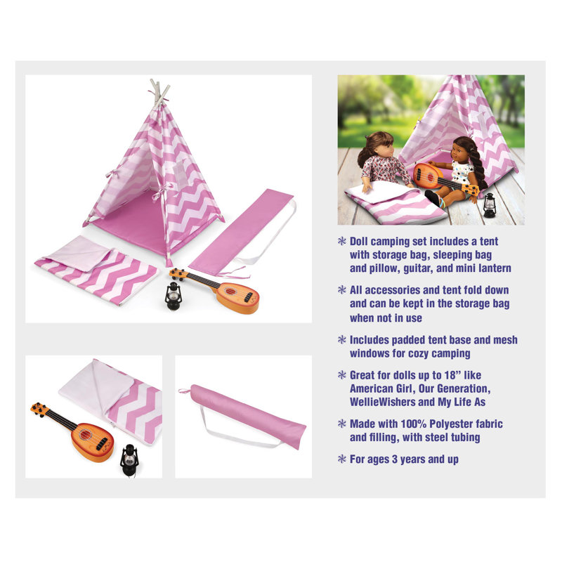 Lavender and White Chevron Doll Camping Set with Accessories