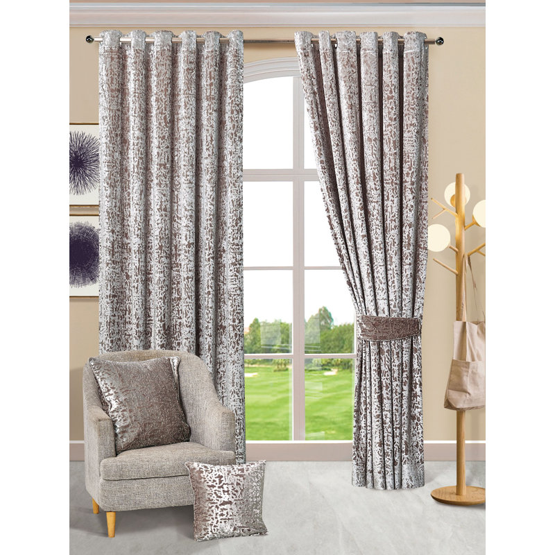 Rilya Velvet Semi Sheer Curtain Pair, Mink, 90cm Width x 90cm Drop