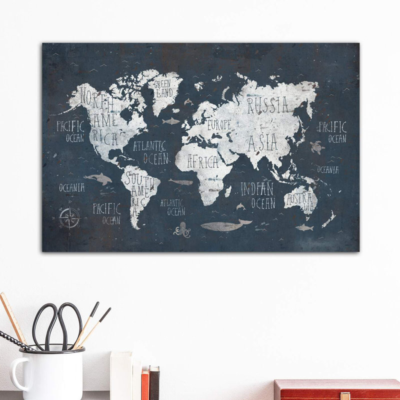 World Map by Mike Koubou - Wrapped Canvas Print, 30.48 cm H x 45.72 cm W