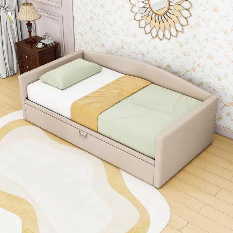 Lit de jour simple rembourré avec lit gigogne, Beige