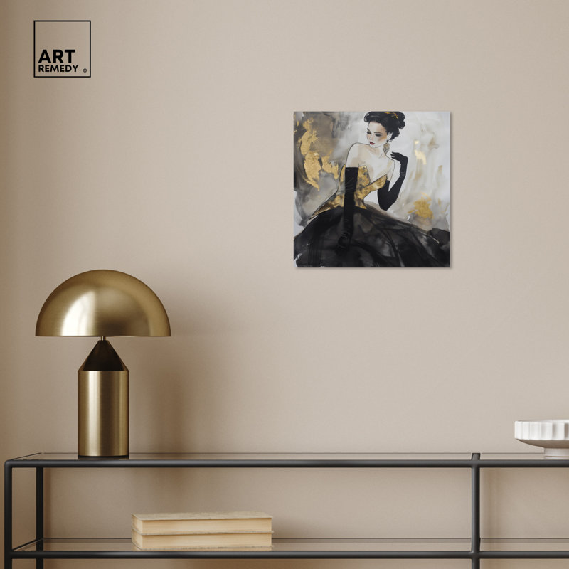 Golden Glam Abstract Fashion Canvas Wall Art, 12" x 12"