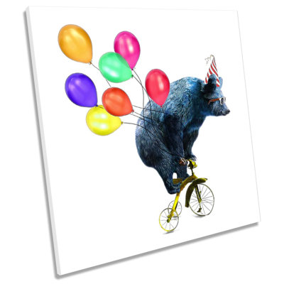 Bear Bike Balloons - Wrapped Canvas Print