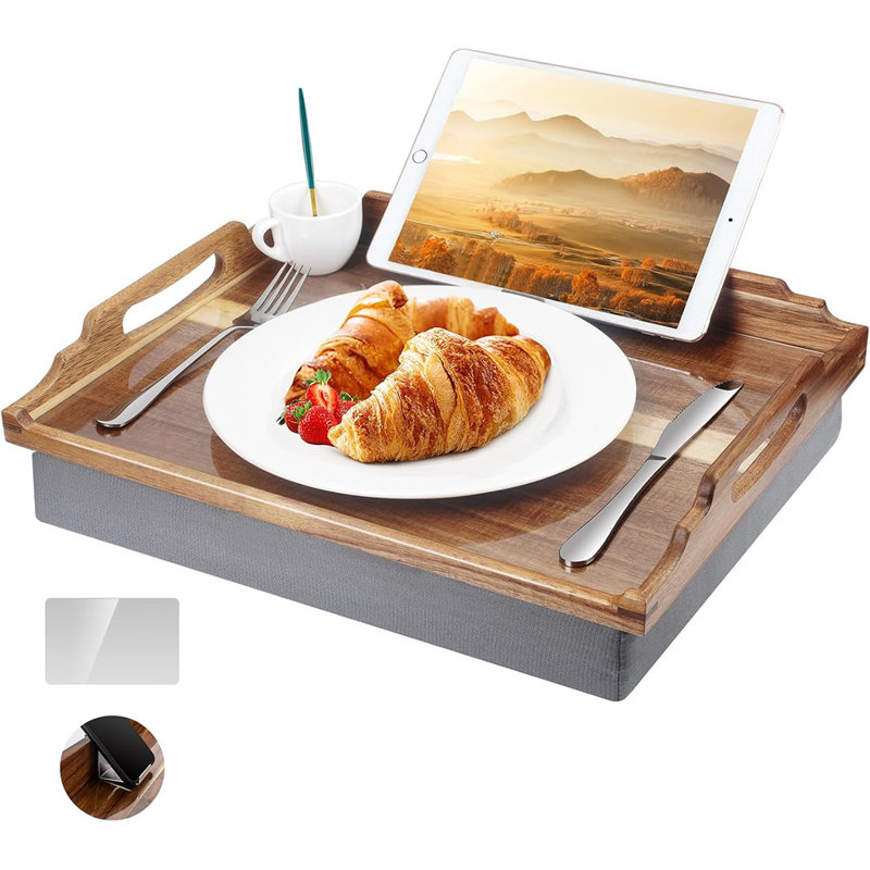 Bureau pour ordinateur portable avec coussin, table-plateau en bois pour manger, plateau-coussin pour ...