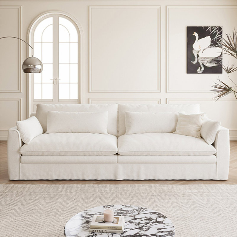 Canapé modulaire moderne en lin de coton blanc crème, H 35,43 po x l 102,36 po x P 42,13 po