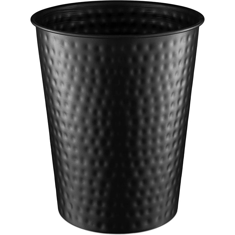 Poubelle de 1,8 gallon en métal martelé à la main pour le bureau à domicile, Noir mat