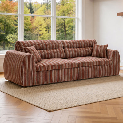 Woven Chenille Striped Compression Sofa With No-Assembly Space-Saving Design