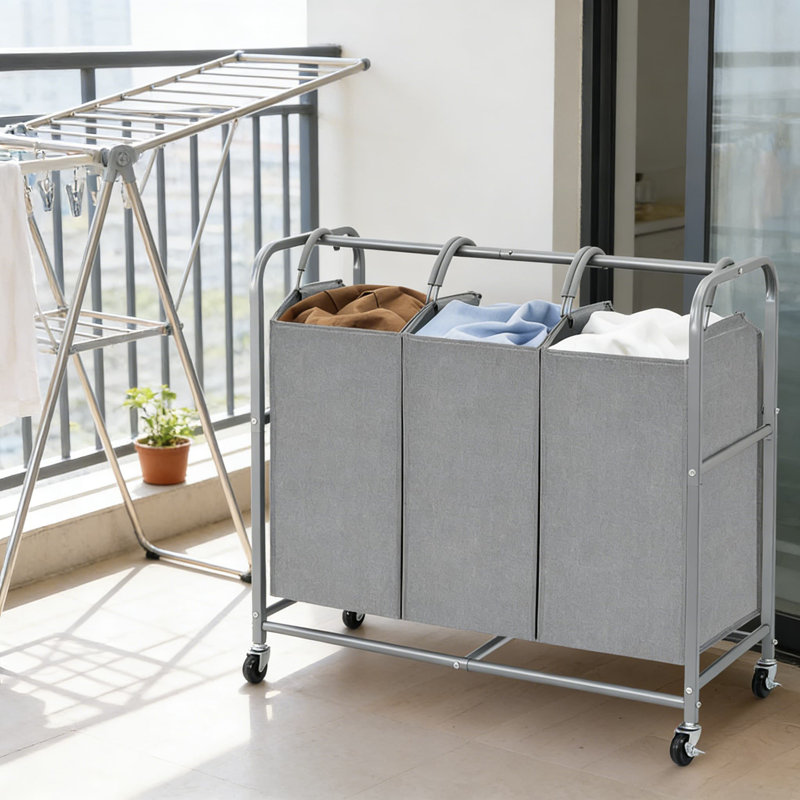 3-Section Rolling Laundry Sorter With Lockable Wheels, 135L Capacity Laundry Hamper Cart With Removable Waterproof Bags For Easy Sorting And Transport