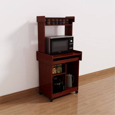 Microwave Cart Coffee Station Computer Cart On Locking Castors Hutch Gliding Shelf Mahogany Color