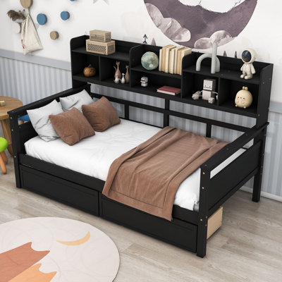 Wood Daybed with Shelves and Drawers