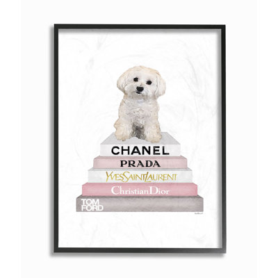 « mode designer pet dog bookstack blanc rose », impression