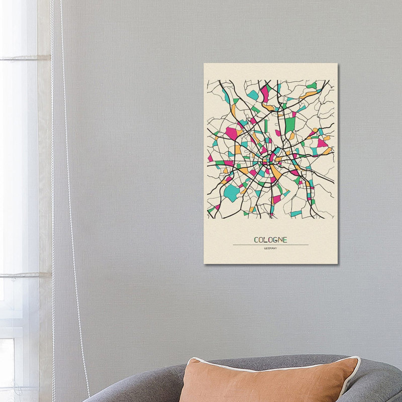 Cologne, Germany Map by Ayse Deniz Akerman - Wrapped Canvas Gallery-Wrapped Canvas Giclée