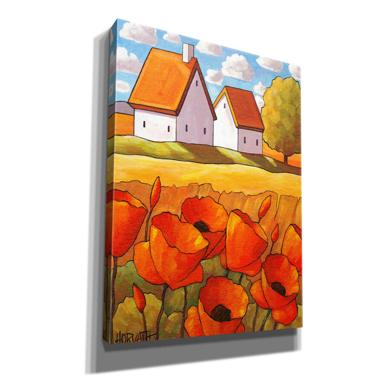 «Red Flower Fields Landscape» par Cathy Horvath-Buchanan, art mural sur toile, H 54 po x l 40 po x P 1,5 po