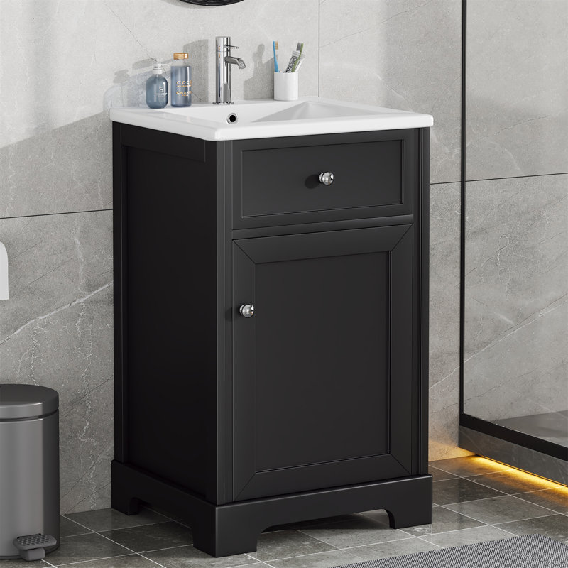 Meuble-lavabo simple 20 po avec comptoir en céramique Jacolby, Noir, noir, noir, noir
