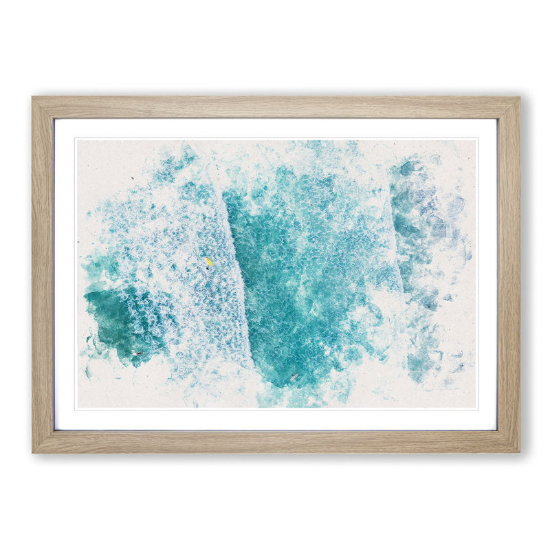 Surfers in Vazon Guernsey - Picture Frame Graphic Art Print, 33cm H x 45cm W x 2cm D, Oak Framed