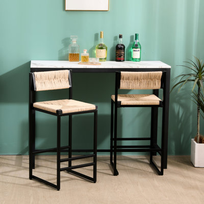 2 chaises de bar rayonnantes miel, siège tissé en corde de papier pour tabourets d'intérieurs lumineux (2 pièces), chaises. Et base en métal stable, assise confortable. Pour îlot de cuisine, comptoir. Installation facile