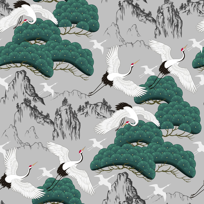Seamless Pattern With Japanese Cranes by Maria Rytova - Wrapped Canvas Print, 51cm H x 51cm W x 3.8cm D