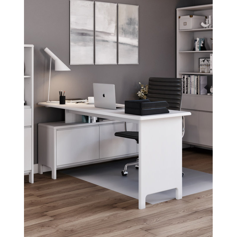 Cecile Solid Wood Writing Desk, White, White