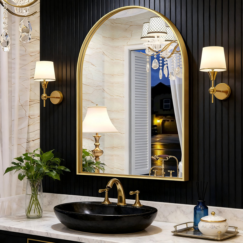 Axia Metal Arch Wall Mounted Mirror, Brushed Gold, 32" x 24"