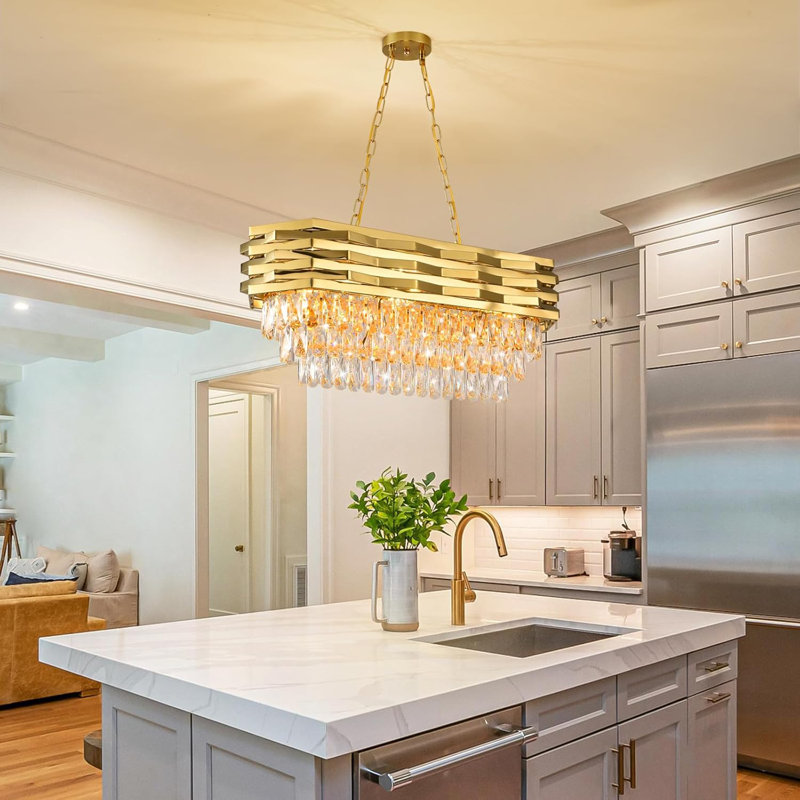31.4" Modern Gold Oval Crystal Chandelier, E14 Base (Bulb Not Included)