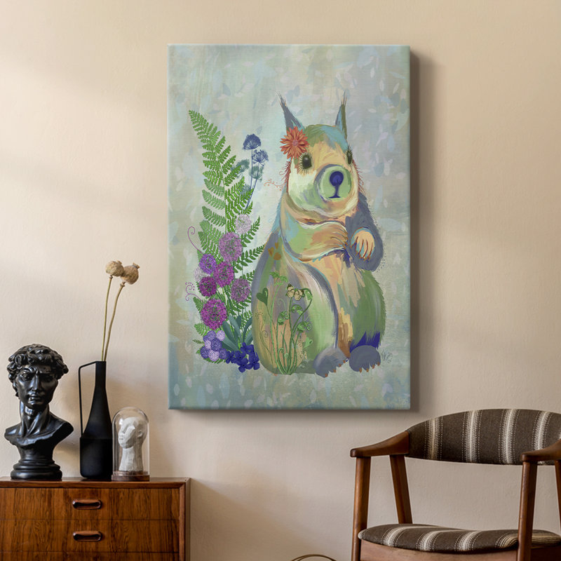 Écureuil de fleurs fantastiques - galerie Cavas sur mesure, H 18 po x l 12 po