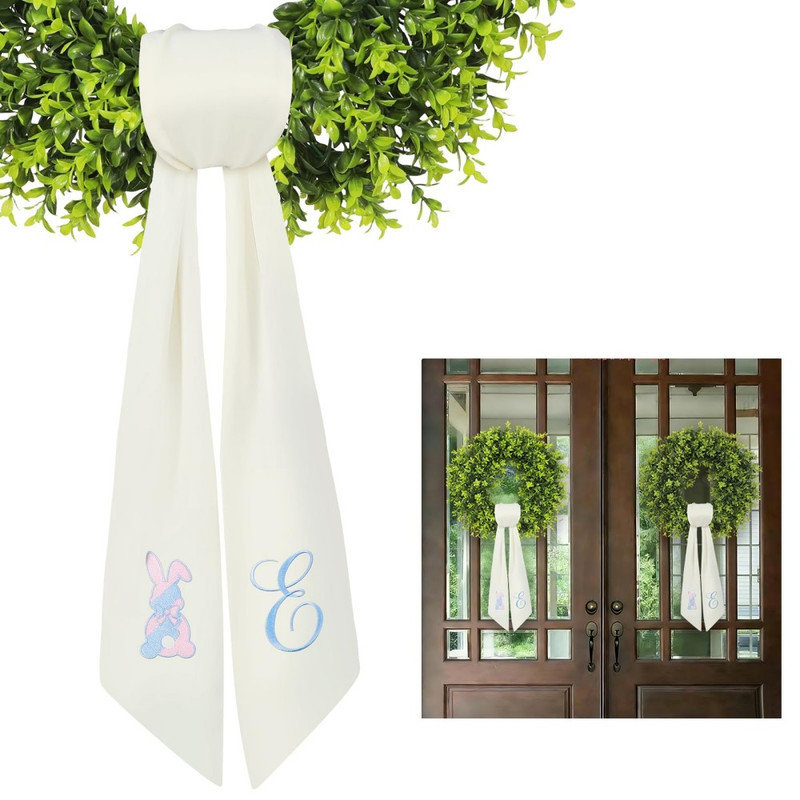59" Long Easter Wreath Sash for Front Door, Elegant Spring Ribbon Decor with Heavy Drape, Wrinkle-Resistant and Washable
