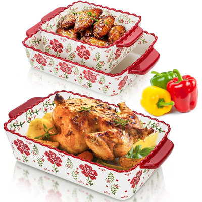 Ensemble de 3 plats de cuisson en céramique, ensemble de plats de cuisson rectangulaires en porcelaine peints à la main