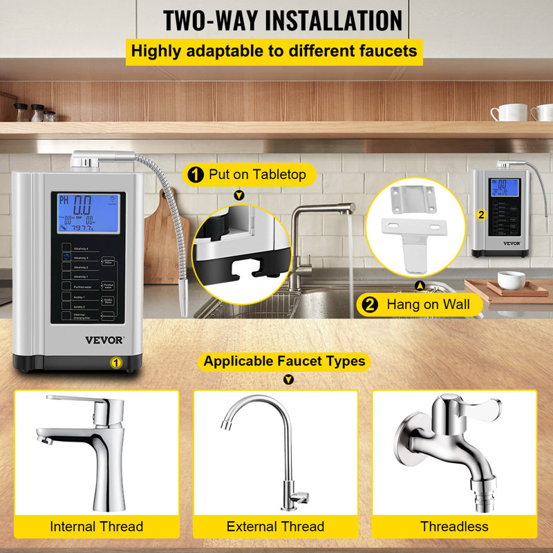 VEVOR Water Ionizer Machine, 7 Water Settings, Alkaline Acid Home Filtration System