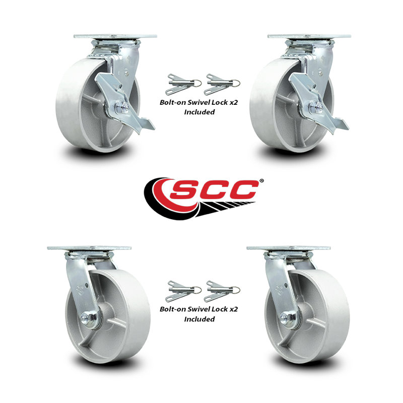 Ensemble de roulettes en acier 6 pouces avec roulement à rouleaux 4 verrous pivotants 2 freins SCC / SCC-30CS620-SSR-TLB-BSL-2-BSL-2