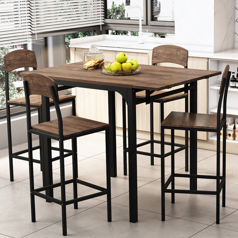Farmhouse 5-piece Counter Height Drop Leaf Dining Table Set with Dining Chairs, Black