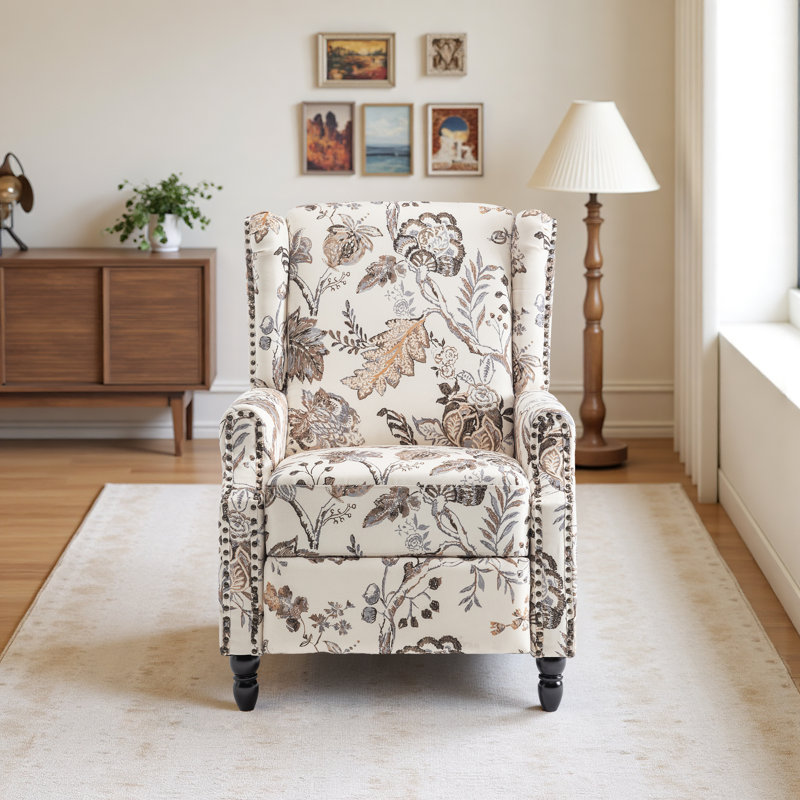 Manual Standard Push Back Recliner, Beige/Ivory Floral